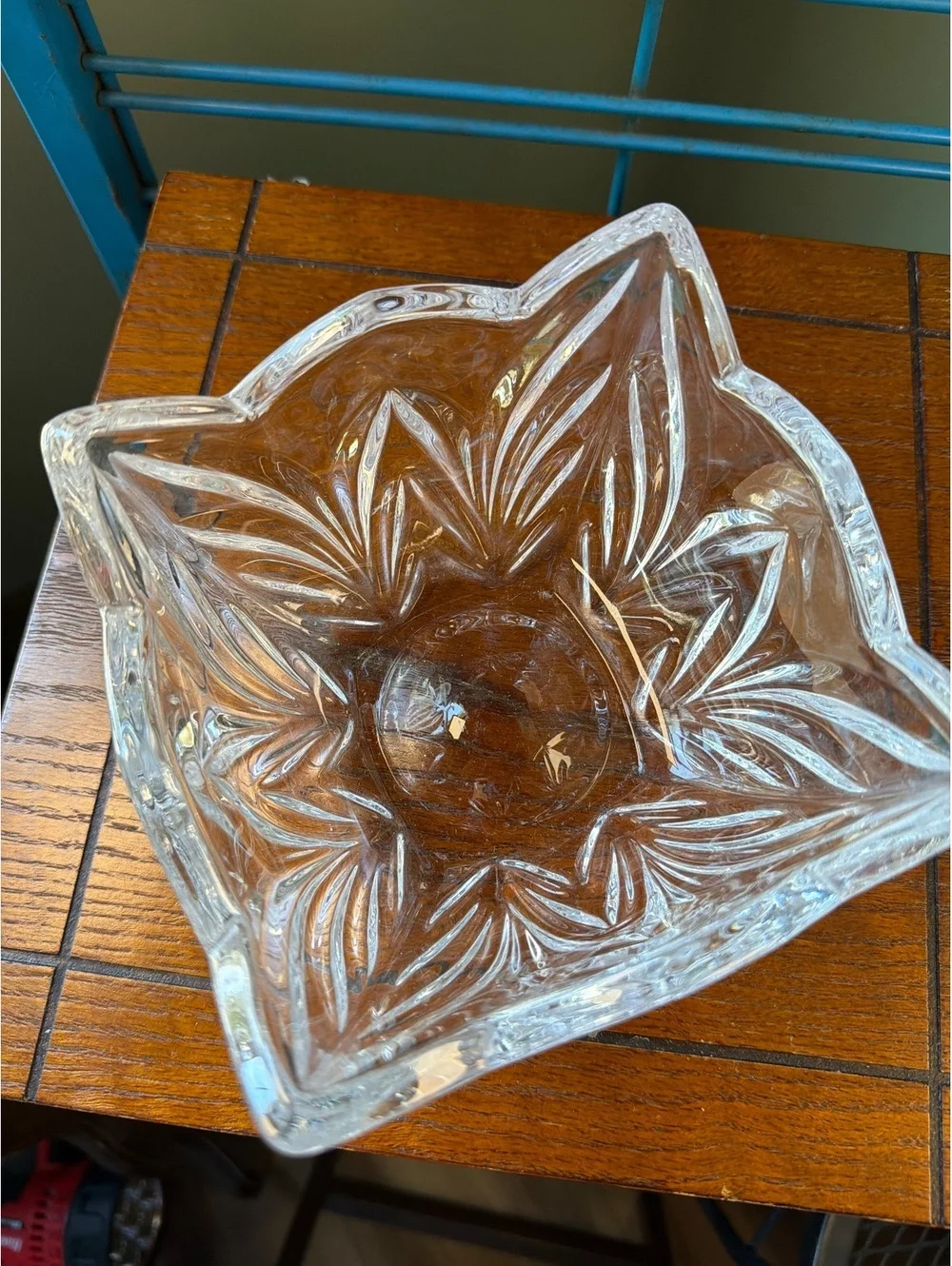 Vintage Clear Glass Decorative Bowl with Leaf Pattern